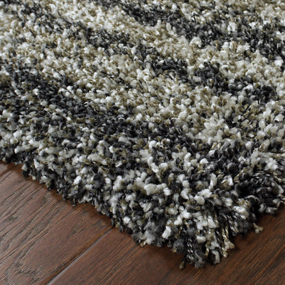 6' X 9' Charcoal Silver And Grey Geometric Shag Power Loom Stain Resistant Area Rug