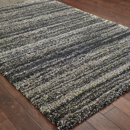 8' X 11' Charcoal Silver And Grey Geometric Shag Power Loom Stain Resistant Area Rug
