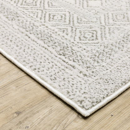 2' X 8' White And Grey Oriental Power Loom Stain Resistant Runner Rug