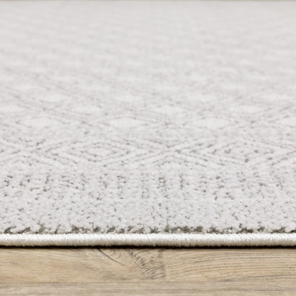 2' X 8' White And Grey Oriental Power Loom Stain Resistant Runner Rug