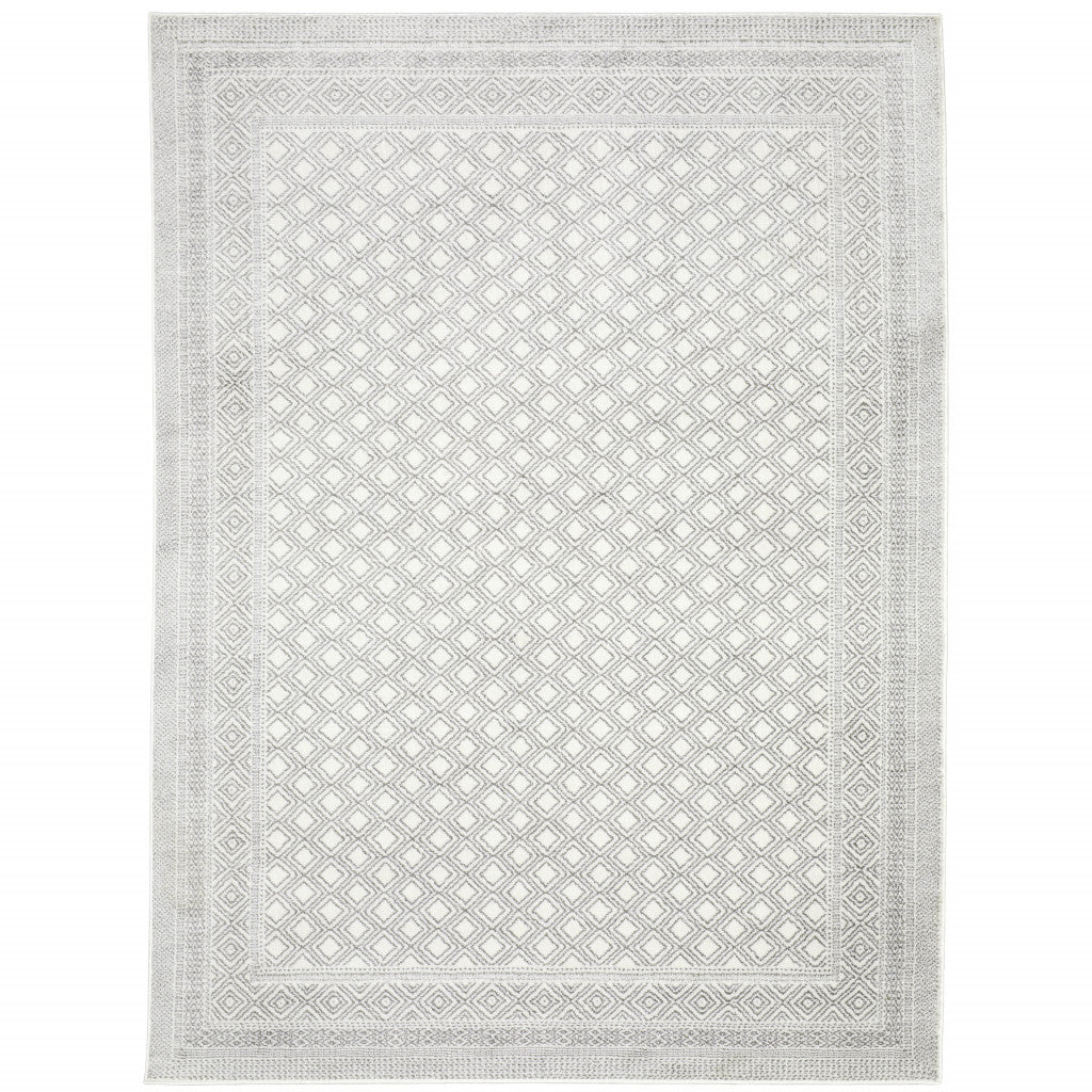 3' X 5' White And Grey Oriental Power Loom Stain Resistant Area Rug