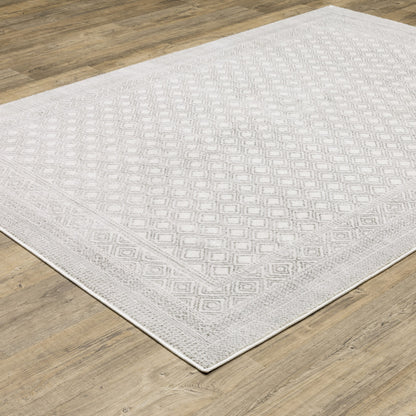 3' X 5' White And Grey Oriental Power Loom Stain Resistant Area Rug