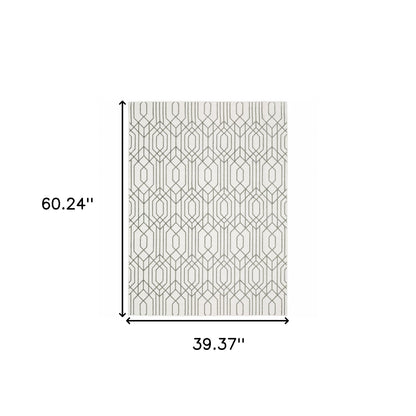 3' X 5' White And Grey Geometric Power Loom Stain Resistant Area Rug