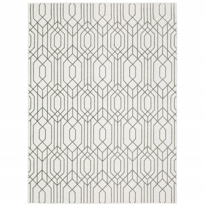 3' X 5' White And Grey Geometric Power Loom Stain Resistant Area Rug