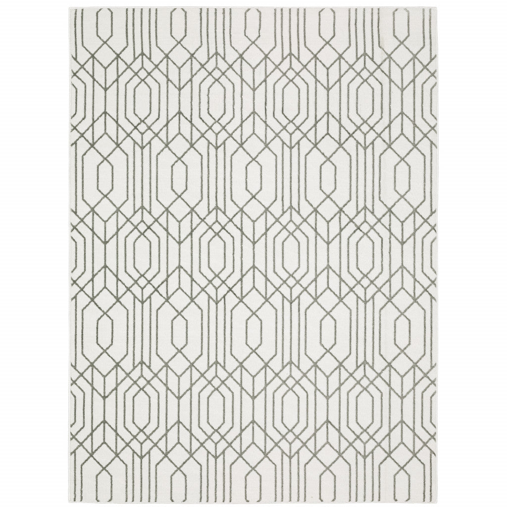 10' X 13' White And Grey Geometric Power Loom Stain Resistant Area Rug - 20.0" (L) x 34.0" (W) x 0.47" (H)