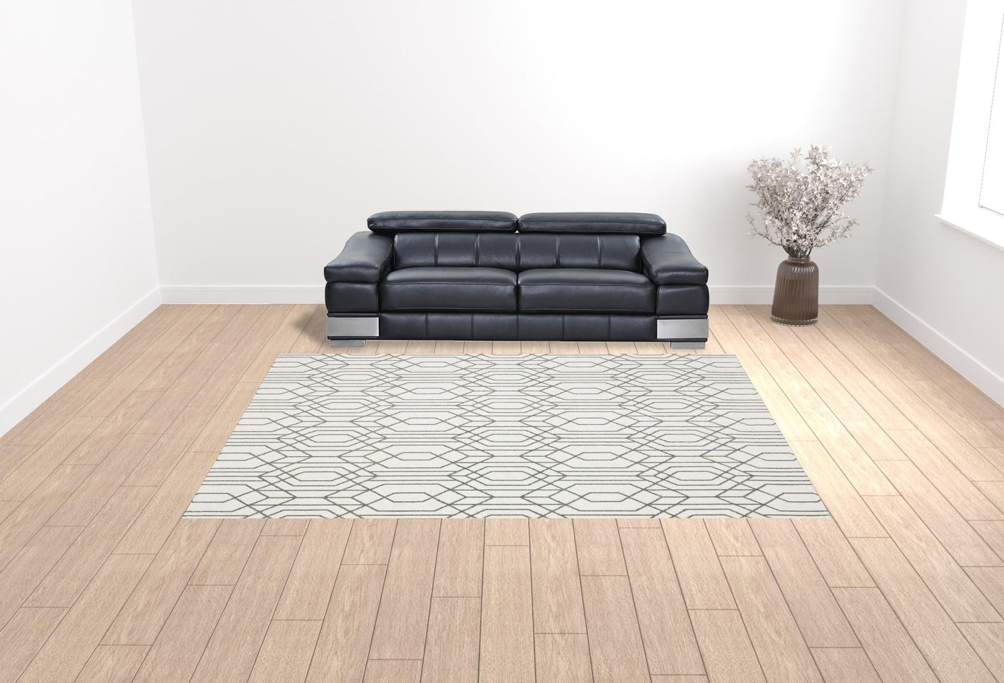 10' X 13' White And Grey Geometric Power Loom Stain Resistant Area Rug - 20.0" (L) x 34.0" (W) x 0.47" (H)