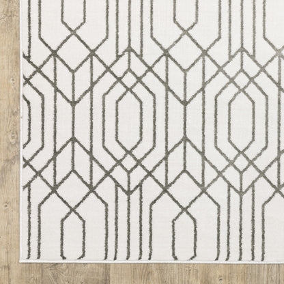 10' X 13' White And Grey Geometric Power Loom Stain Resistant Area Rug - 20.0" (L) x 34.0" (W) x 0.47" (H)