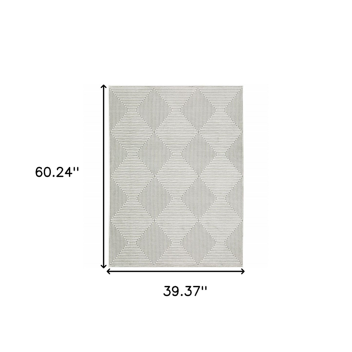 3' X 5' Grey And White Geometric Power Loom Stain Resistant Area Rug