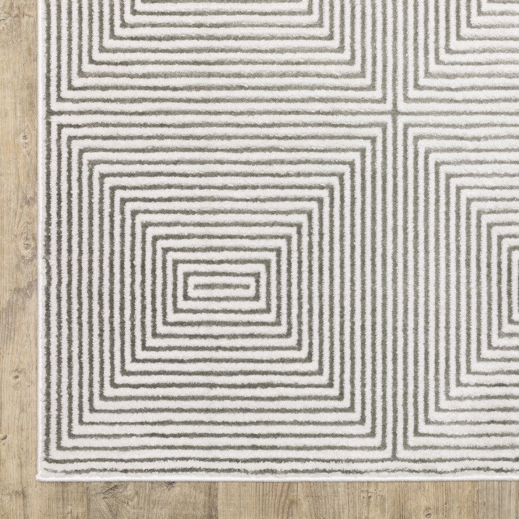 3' X 5' Grey And White Geometric Power Loom Stain Resistant Area Rug