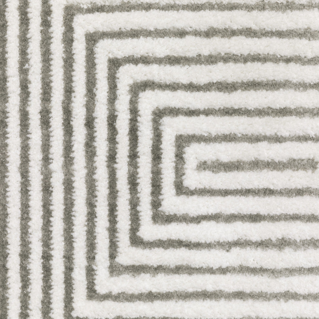 3' X 5' Grey And White Geometric Power Loom Stain Resistant Area Rug