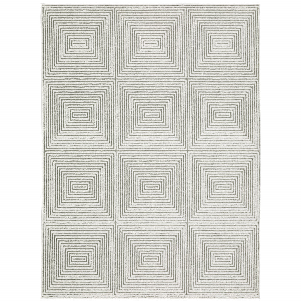 10' X 13' Grey And White Geometric Power Loom Stain Resistant Area Rug - 24.0" (L) x 33.0" (W) x 0.5" (H)