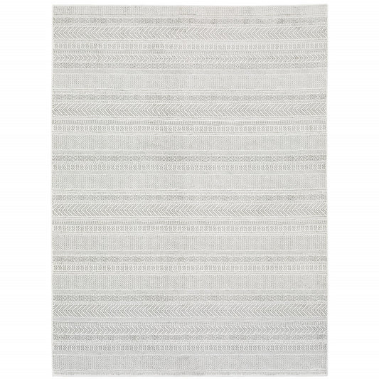 3' X 5' White And Grey Geometric Power Loom Stain Resistant Area Rug