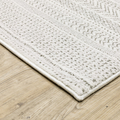 3' X 5' White And Grey Geometric Power Loom Stain Resistant Area Rug