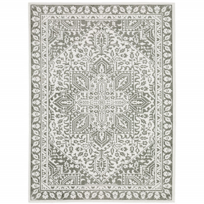 3' X 5' Grey And White Oriental Power Loom Stain Resistant Area Rug