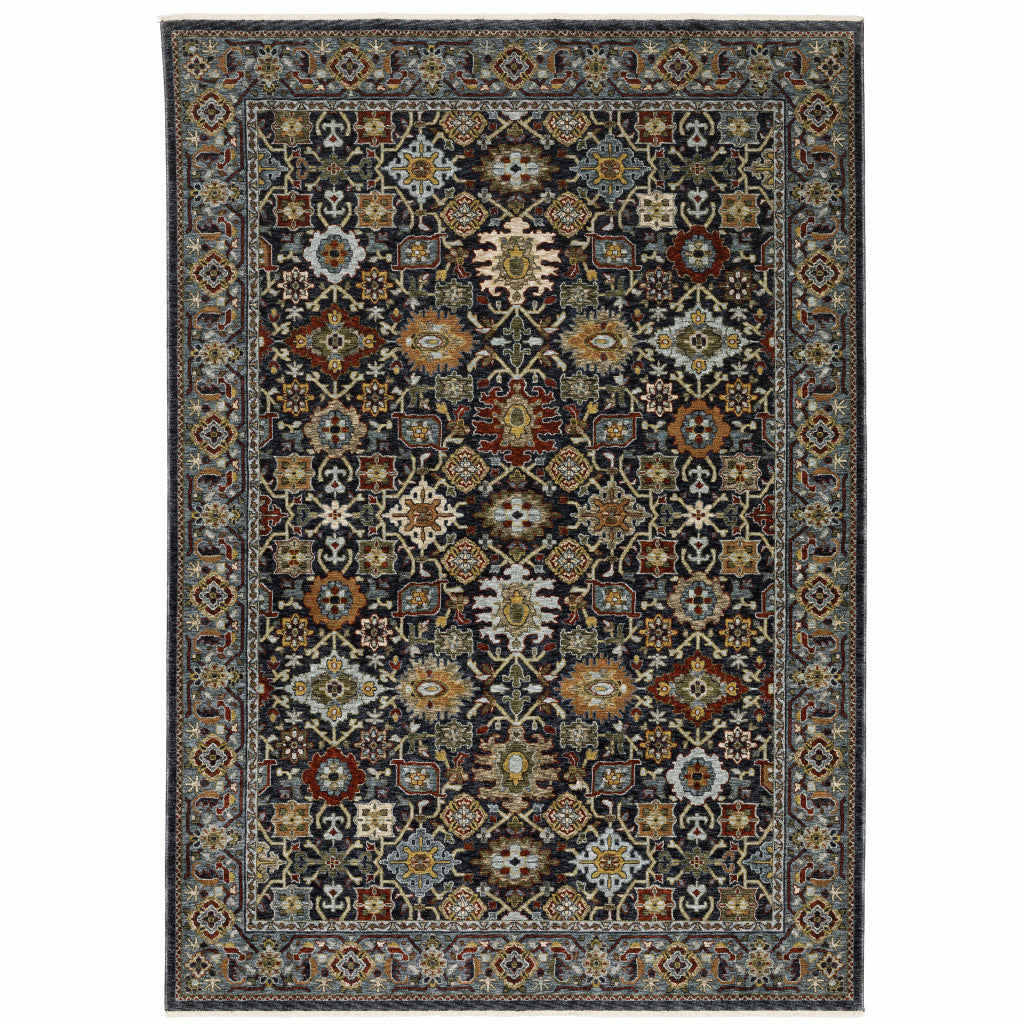 2' X 3' Blue Red Beige Orange Green And Rust Oriental Power Loom Stain Resistant Area Rug With Fringe - 47.24" (L) x 47.24" (W) x 0.55" (H)