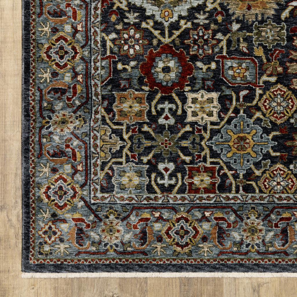 2' X 3' Blue Red Beige Orange Green And Rust Oriental Power Loom Stain Resistant Area Rug With Fringe - 47.24" (L) x 47.24" (W) x 0.55" (H)