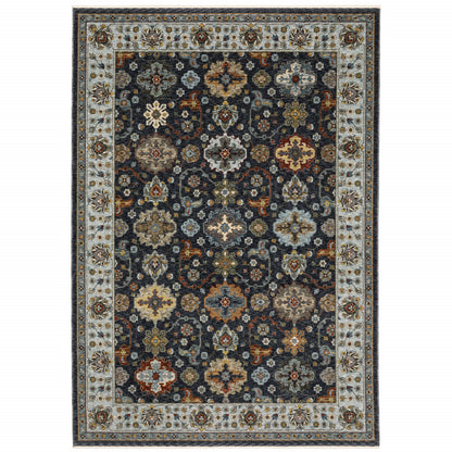 2' X 3' Blue Red Beige Yellow Grey Rust And Gold Oriental Power Loom Stain Resistant Area Rug With Fringe - 5.0" (L) x 5.0" (W) x 0.4" (H)