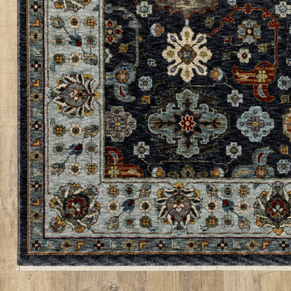 2' X 3' Blue Red Beige Yellow Grey Rust And Gold Oriental Power Loom Stain Resistant Area Rug With Fringe - 5.0" (L) x 5.0" (W) x 0.4" (H)