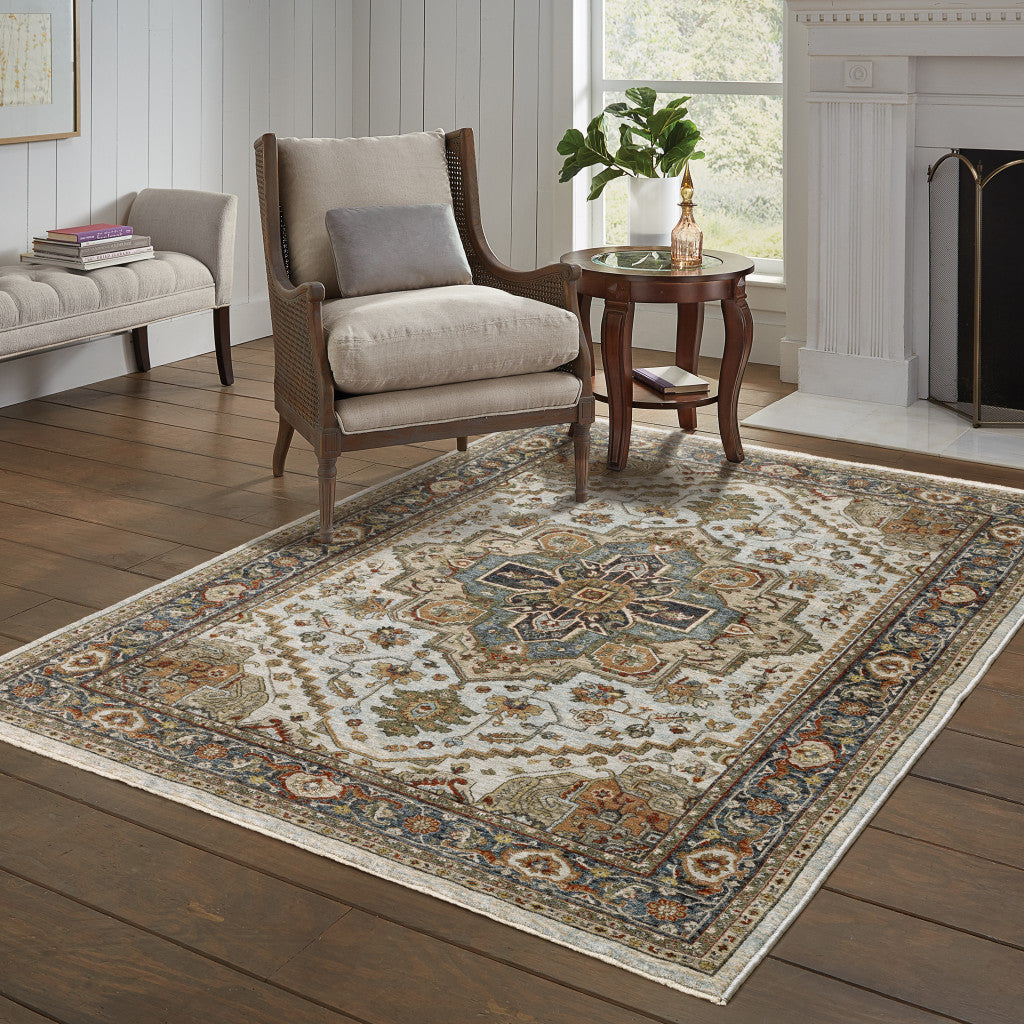 Brown And Ivory Oriental Power Loom Area Rug With Fringe