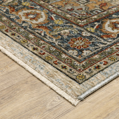 Brown And Ivory Oriental Power Loom Area Rug With Fringe