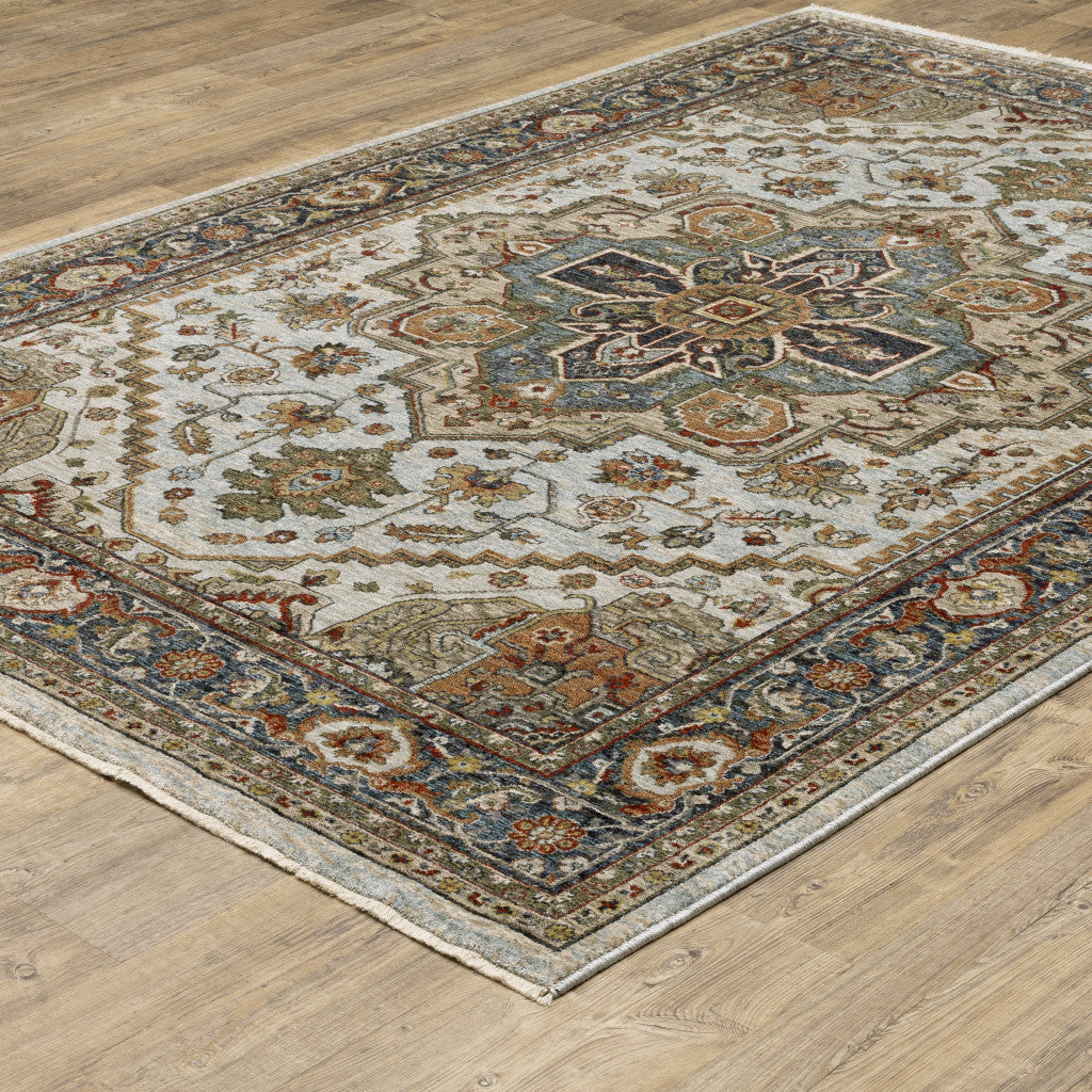 Brown And Ivory Oriental Power Loom Area Rug With Fringe