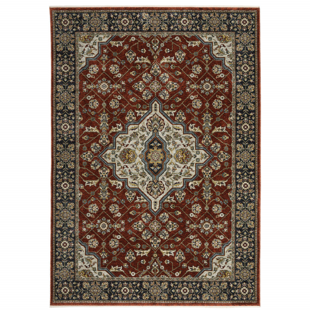 Blue And Red Oriental Power Loom Area Rug With Fringe - 39.37" (H) x 60.24" (W) x 0.24" (D)