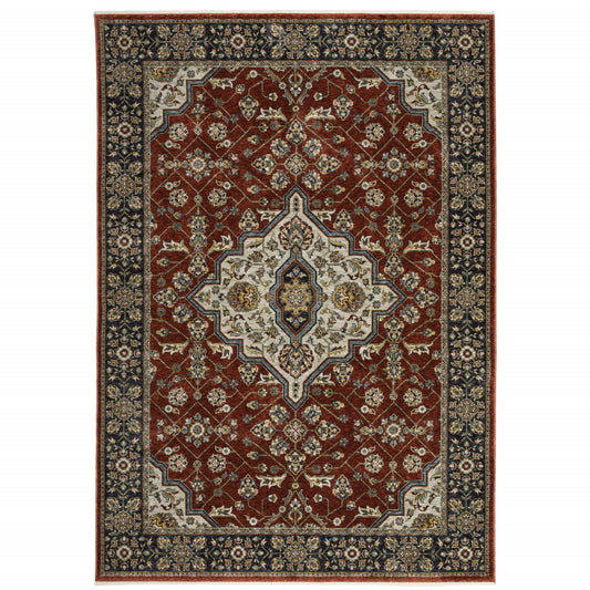 Blue And Red Oriental Power Loom Area Rug With Fringe - 39.37" (H) x 60.24" (W) x 0.24" (D)