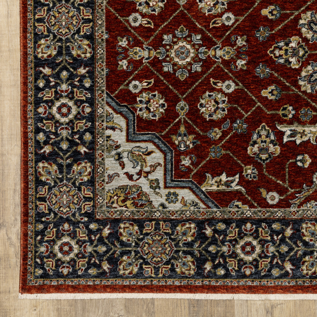 Blue And Red Oriental Power Loom Area Rug With Fringe - 39.37" (H) x 60.24" (W) x 0.24" (D)