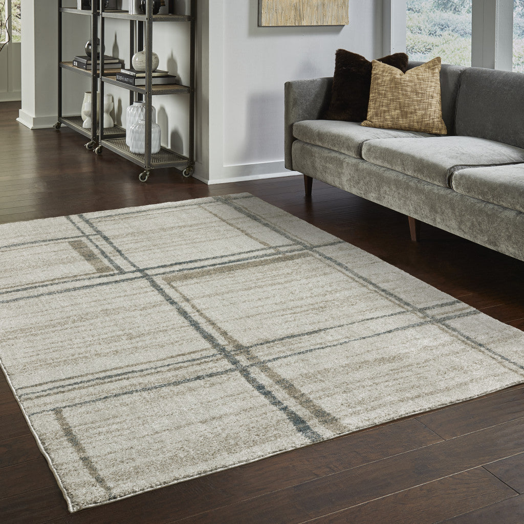 3' X 5' Grey Teal Beige and Tan Geometric Power Loom Area Rug