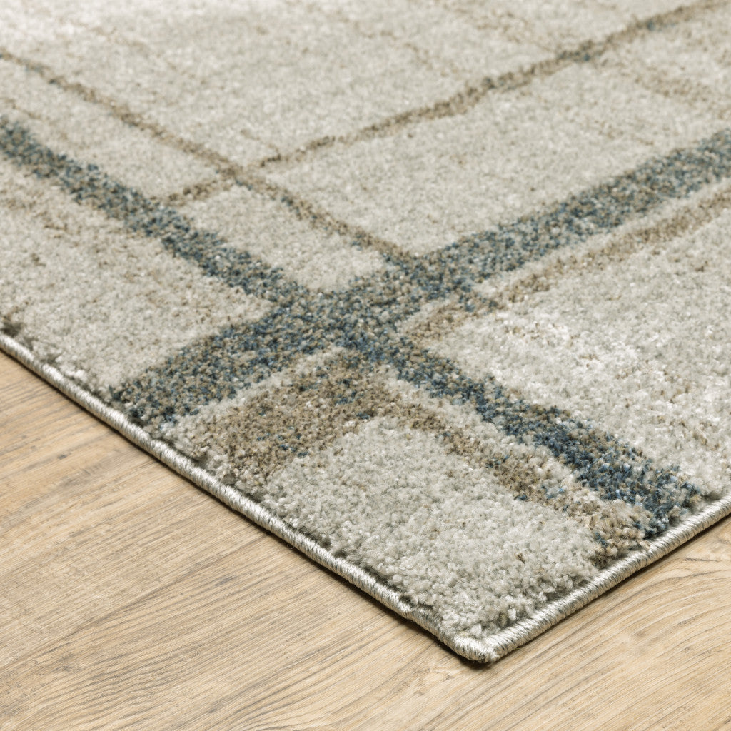 3' X 5' Grey Teal Beige and Tan Geometric Power Loom Area Rug