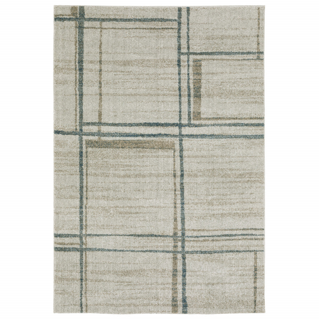 10' X 13' Grey Teal Beige and Tan Geometric Power Loom Area Rug - 24.0" (L) x 36.0" (W) x 0.08" (H)