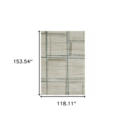 10' X 13' Grey Teal Beige and Tan Geometric Power Loom Area Rug - 24.0" (L) x 36.0" (W) x 0.08" (H)