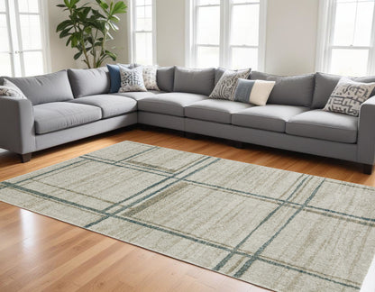 10' X 13' Grey Teal Beige and Tan Geometric Power Loom Area Rug - 24.0" (L) x 36.0" (W) x 0.08" (H)