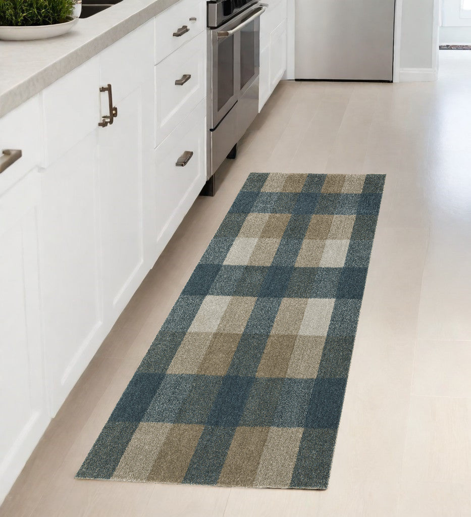 8' Runner Tan and Gray Geometric Power Loom Runner Rug