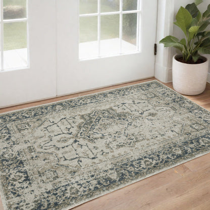 3' X 5' Blue and Gray Oriental Power Loom Area Rug