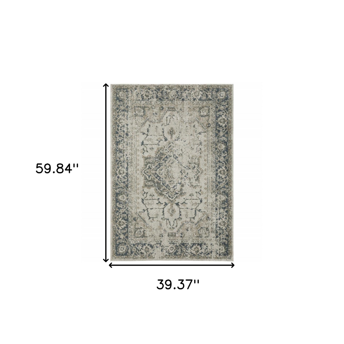 3' X 5' Blue and Gray Oriental Power Loom Area Rug