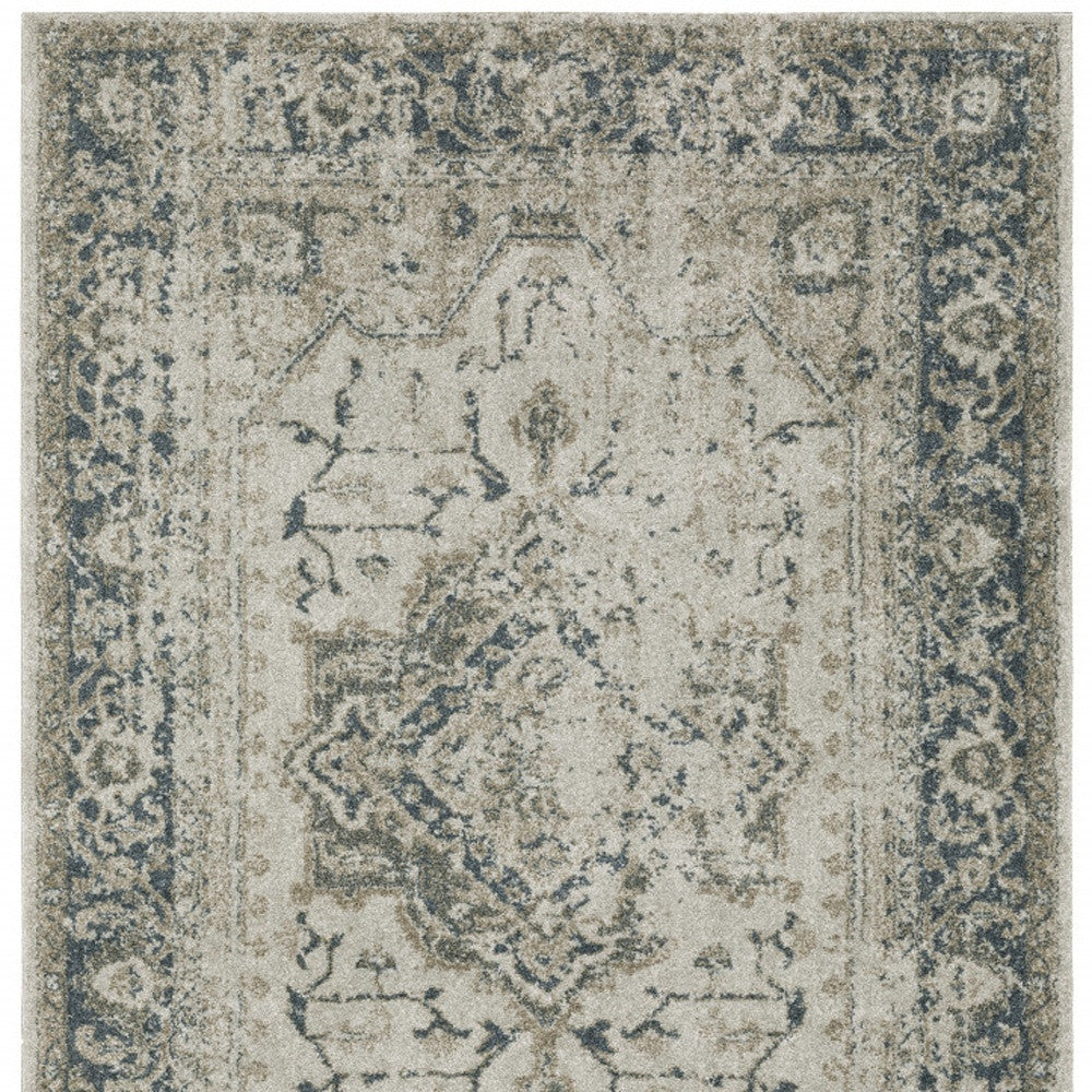 3' X 5' Blue and Gray Oriental Power Loom Area Rug