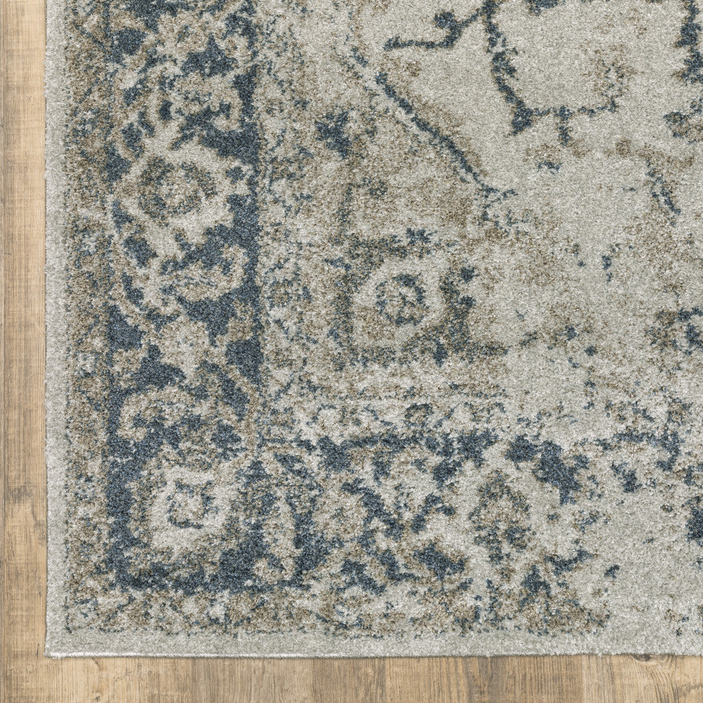 3' X 5' Blue and Gray Oriental Power Loom Area Rug