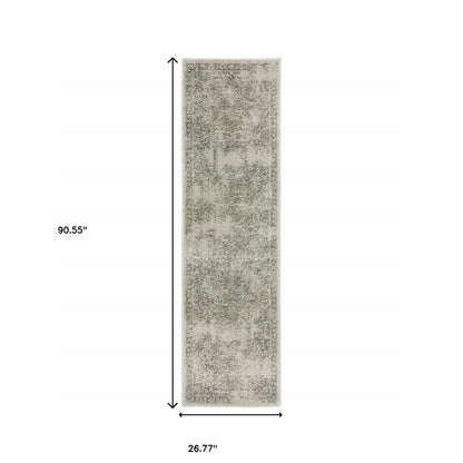 8' Runner Gray Oriental Power Loom Runner Rug