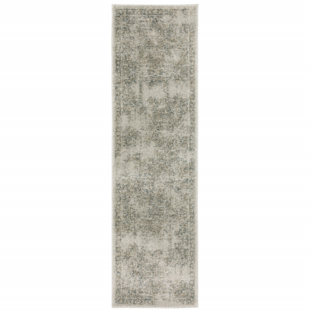 8' Runner Gray Oriental Power Loom Runner Rug