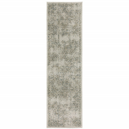 8' Runner Gray Oriental Power Loom Runner Rug