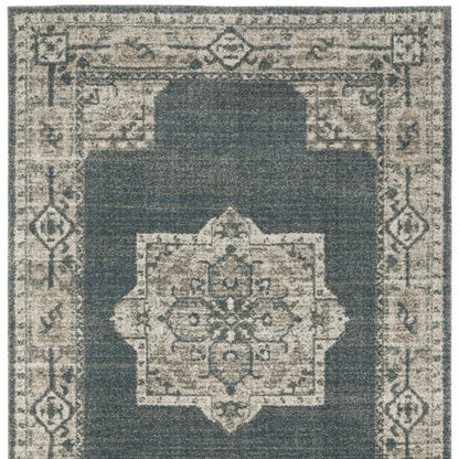 3' X 5' Blue and Beige Oriental Power Loom Area Rug