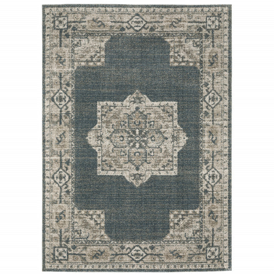 5' x 8' Blue and Beige Oriental Power Loom Area Rug