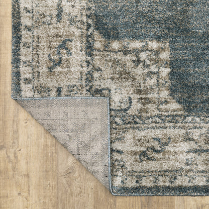 8' x 11' Blue and Beige Oriental Power Loom Area Rug