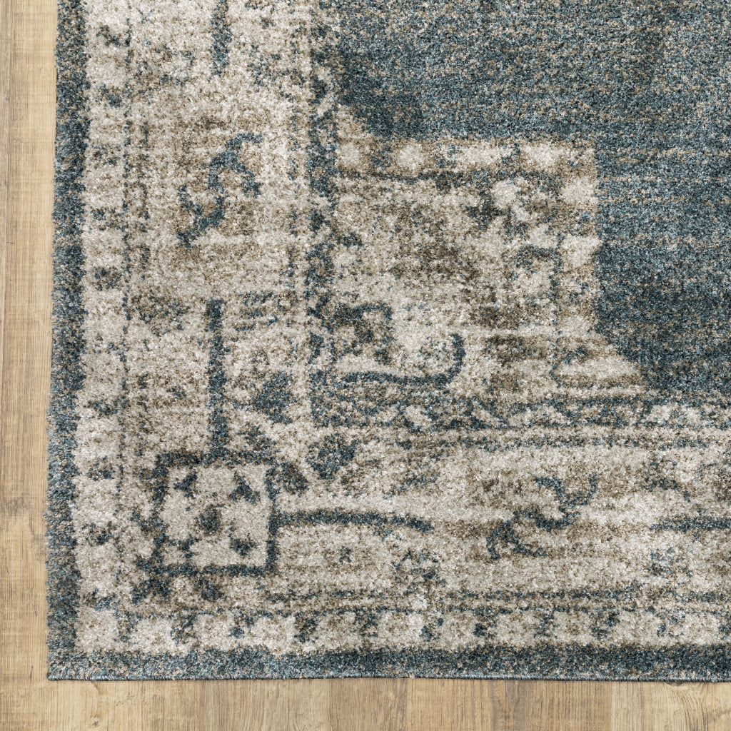 8' x 11' Blue and Beige Oriental Power Loom Area Rug