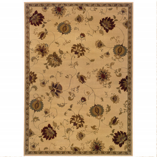 10' X 13' Ivory Green Brown Blue And Rust Floral Power Loom Stain Resistant Area Rug