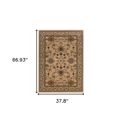 4' X 6' Ivory Oriental Power Loom Stain Resistant Area Rug