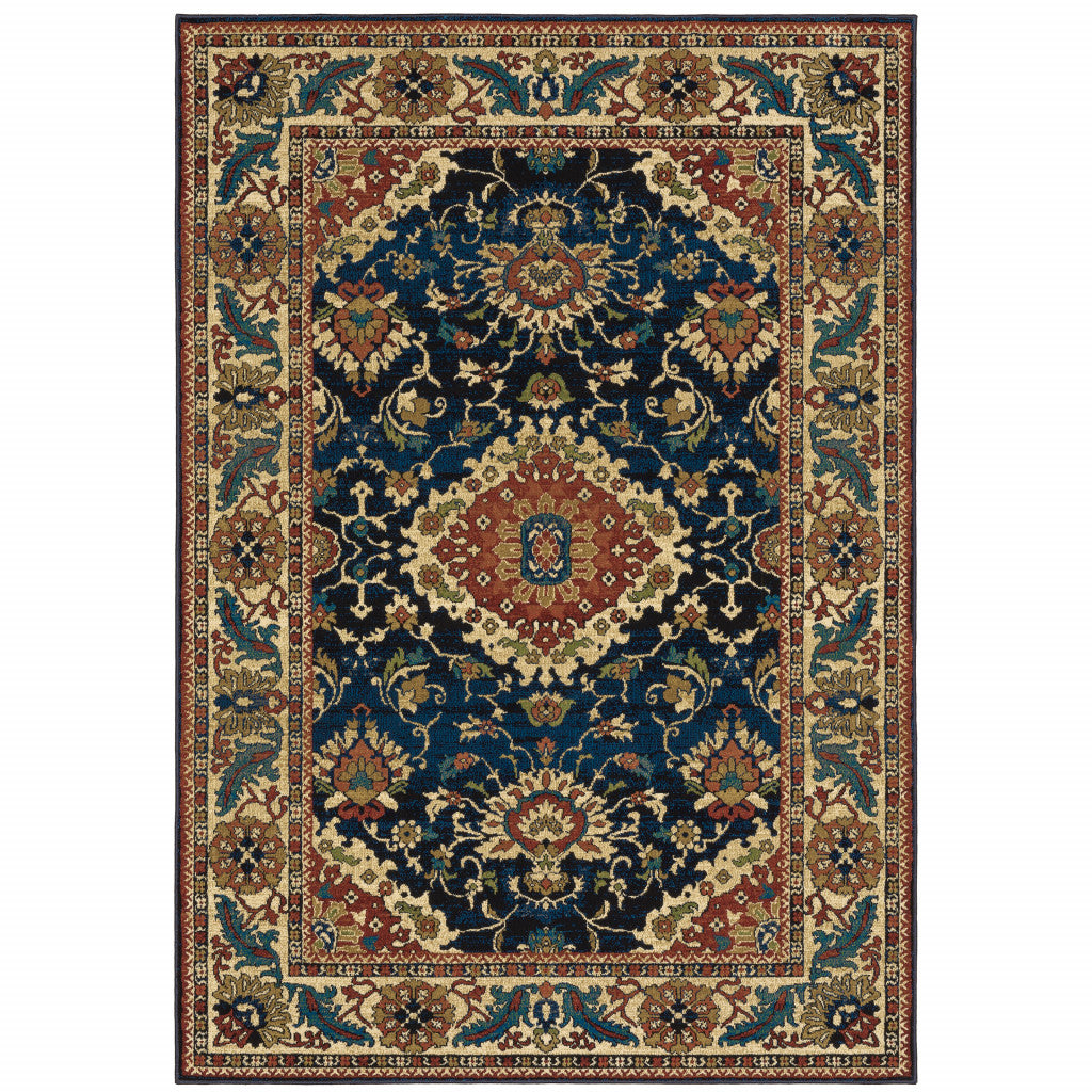 10' X 13' Blue Red And Beige Oriental Power Loom Stain Resistant Area Rug - 24.0" (L) x 36.0" (W) x 0.4" (H)