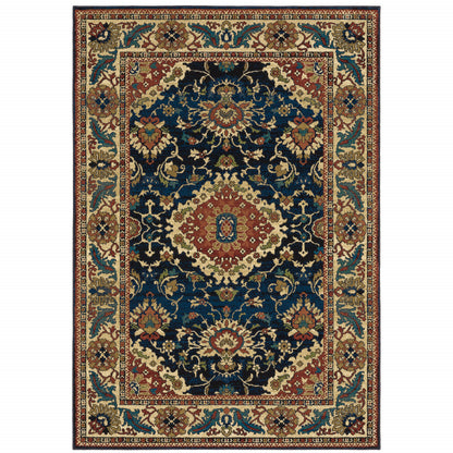 10' X 13' Blue Red And Beige Oriental Power Loom Stain Resistant Area Rug - 24.0" (L) x 36.0" (W) x 0.4" (H)