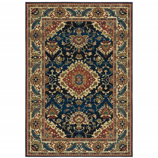 10' X 13' Blue Red And Beige Oriental Power Loom Stain Resistant Area Rug - 24.0" (L) x 36.0" (W) x 0.4" (H)